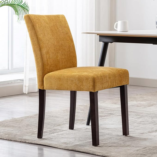 Watson & Whitely Modern Upholstered Dining Chairs, Set of 2, Yellow | Fabric Upholstery, Solid Wood Legs, Low Back, Modern Armless Parsons Style, for Kitchen, Dining Room, Restaurant