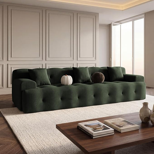 OUYESSIR 114" Boneless Couch,Cloud Couch,3D Mesh Fabric Comfy Sofa,3 Seater Modern Curved Sofa for Living Room,Bedroom and Apartment,No Assembly Required,Green