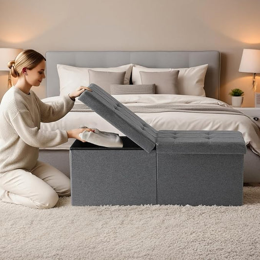 35-INCH Storage Ottoman Bench, Footrest with Storage, End of Bed Bench Coffee Table for Living Room, Bedroom, Entryway, Dark Gray