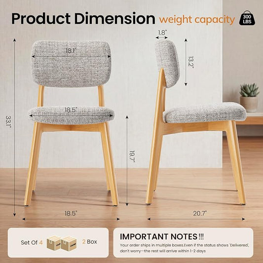 COLAMY Dining Chairs Set of 4, Modern Upholstered Kitchen Room Chairs with Solid Natural Oak Wood Legs, 5-Min Easy Assembly Anti-Wobble, High-Weight Fabric Farmhouse Side Chair, 300lbs,Oak,Oatmeal