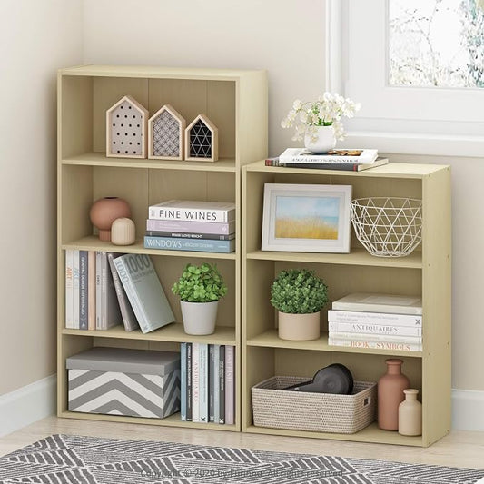 Furinno PASIR Book Shelf, 3-Tier Bookshelf, Storage Shelves Bookcase, 9.7 x 23.7 x 31.5, for Living Room, Bedroom, Home Office, Steam Beech