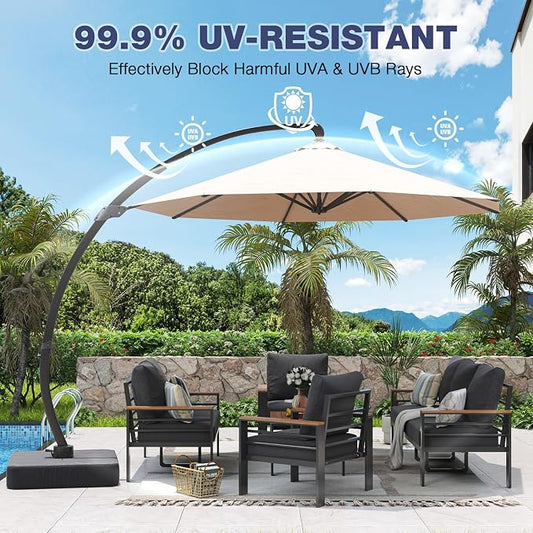 Aoxun Aluminum Patio Furniture Set with Umbrella 7 Seats, Oversized Outdoor Sectional with Washable Thick Cushions, Coffee Table, Patio Conversation Sets for Porch, Balcony, Deck