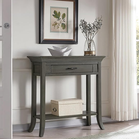 Topol Tray Edge Solid Wood Console Table with Drawer and Shelf, Smoke Gray Wash, Perfect for Entryways, Hallways, and Living Rooms – Leick Home, 10127-GR