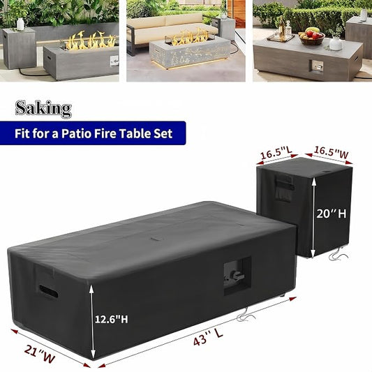 Saking 42" Rectangular Fire Pit Tables 2-Piece 50,000 BTU Outdoor Propane Gas Fire Pit Cover Rectangular, 42in &16.5in, Waterproof & UV-Resistant, Patio Set Cover, Black