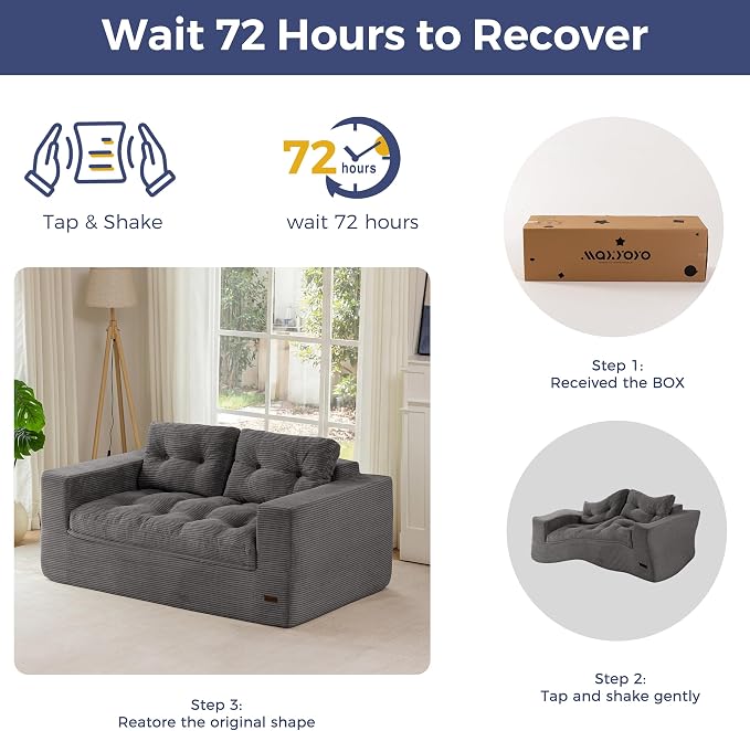 MAXYOYO 63" Loveseat Sofa Couch for Small Spaces, Upholstered Boneless Cloud Couch for Apartment Bedroom, 2-Seater Love Seat Floor Modern Sofa with Pillows, No Assembly Required, Dark Grey