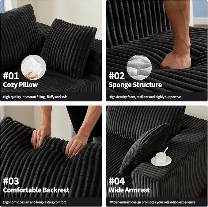 108" Modular Sectional Sofa Couches for Living Room Cloud Memory Boneless Couch No Assembly Required