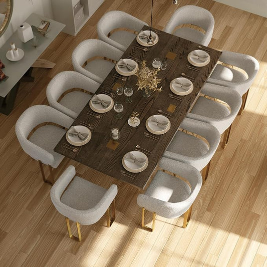 Boucle Dining Chairs Set of 24, Off White and Gold Dining Room Chairs with Arms for Kitchen, Luxury Side Chairs with U-Shaped Brushed Gold Metal Legs