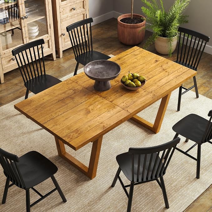 55-70.5" Extendable Dining Table Pine Expandable Dining Room Table for 4 6 8 People Large Rectangle Table Space Saving for Dining Room Living Room Home Office, Brown