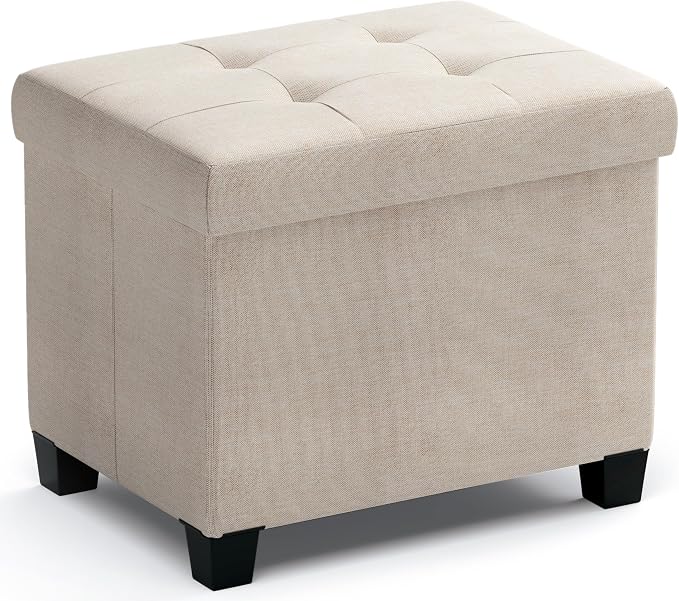 Ornavo Home Storage Ottoman Small Rectangle Ottoman with Legs, Foot Rest Stool Seat, Load up to 600 LB, for Living Room, Bedroom, Home Office, Dorm - 12 x 16 x 12, Beige