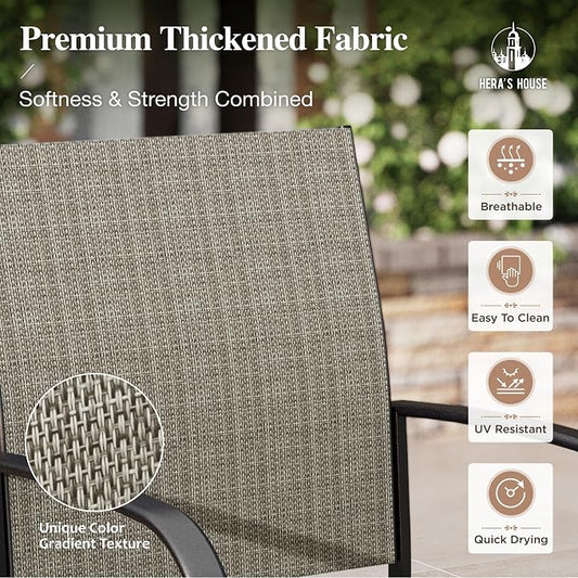 HERA'S HOUSE Patio Table and Chairs for 4, 5 Pieces Outdoor Deck Dining Sets, Square Metal Table Set with Chairs for Lawn Garden Backyard, Brown