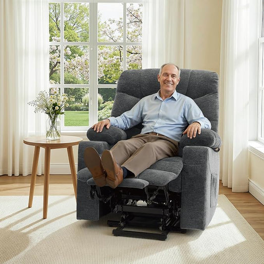 MCombo Power Lift Recliner Chair with Extended Footrest for Elderly People, Fabric 7283 (Dark Gray, Large)