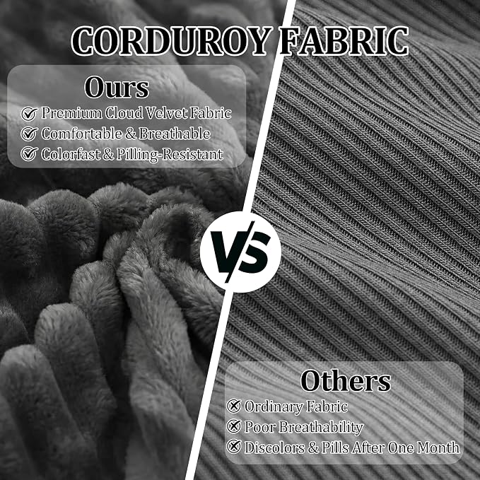 Corduroy Ottoman, Modern Boneless Cloud Foot Rest Foam Support, Oversized Modular Sectional Sofa Stool for Living Room, Bedroom & Small Spaces, No Assembly Required (Drak Gray, Ottoman)