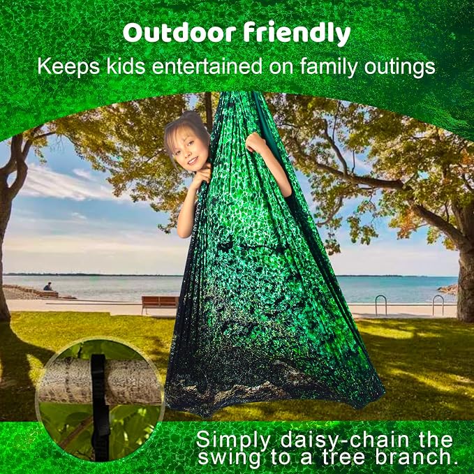 HiCamer Sensory Swing for Kids & Adults Holds 300lbs Indoor/Outdoor Therapy Cuddle Swing with 360° Swivel Hanger Kit (Crystal Green)