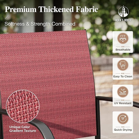 HERA'S HOUSE 5 Pieces Patio Dining Set, Outdoor Table and Chairs Set for 4, 4 x Red Textilene Dining Chair and 42" Metal Round Table for Lawn Garden Backyard Deck