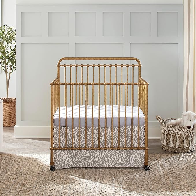 Namesake Winston 4-in-1 Convertible Mini Crib w/Wheels Durable Metal | GREENGUARD Gold Certified - Portable, Metal Baby Crib w/ Removable Wheels - Converts to Toddler Bed, Daybed & Twin Size Bed
