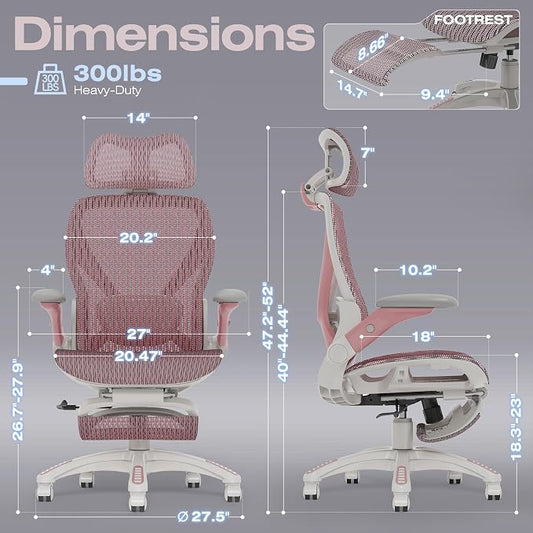 ELABEST X100 Ergonomic Mesh Office Chair with Footrest, Big and Tall Hone Desk Chair with 5D Flip-Up Arms, Adjustable 3D Lumbar Support,Gaming & Executive Computer Chairs