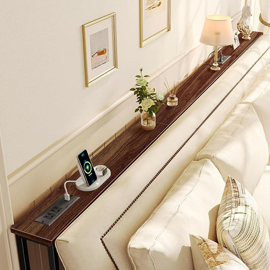 SUPERJARE 102 Inch Sofa Table with 2 Power Outlets and USB-C Ports, 5.9 Inch Narrow Console Table with Storage, Extra-Long, for Entryway Hallway Couch Behind Sofa, Small Spaces, Walnut