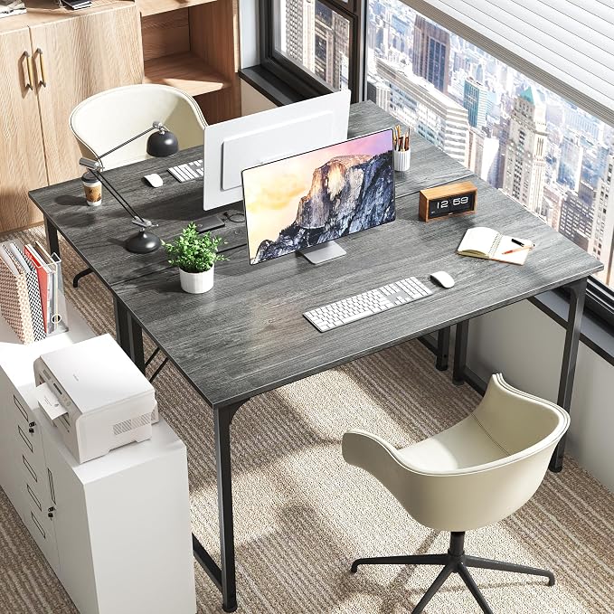 Huuger Computer Desk, 48 Inch Office Desk, Gaming Desk with Storage, Writing Desk Work Desk for Home Office, Study, Modern Simple Desk, Large Legroom, Metal Frame, Grey