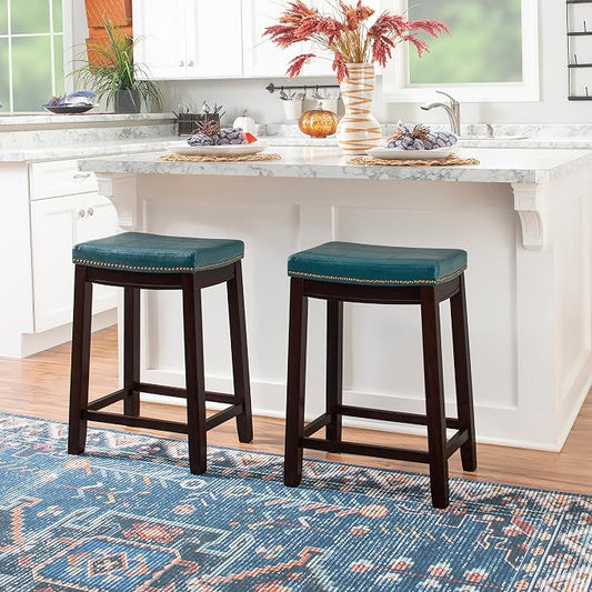 Linon Carson Blue Backless Counter Stool, Brown