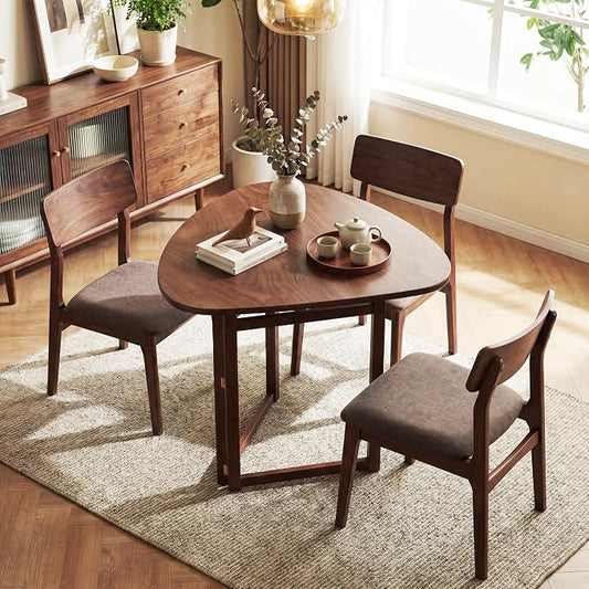 Giantex 31.5" Folding Dining Table for 2-3, Drop Leaf Kitchen Table with Triangular Top & Solid Rubber Wood Frame, Space-Saving Dinner Table for Dinette, Small Space, Restaurant, Walnut