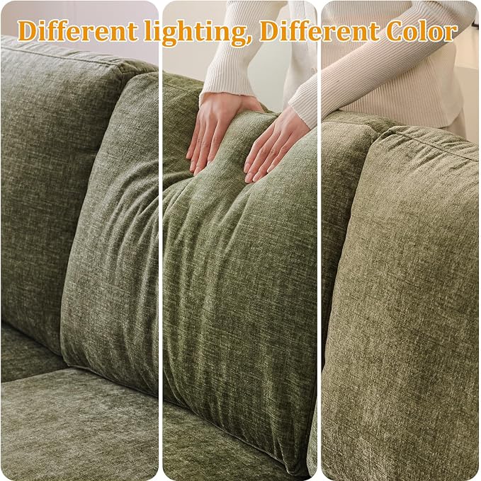 Rexulqo 85'' L Shaped Couch with Armrest Organizer,Comfy 3 Seats Sofa with Storage Ottoman,Chenille Sectional Couches for Living Room,Bedroom,Apartment,Sofa Set with Oversized Chair,Green