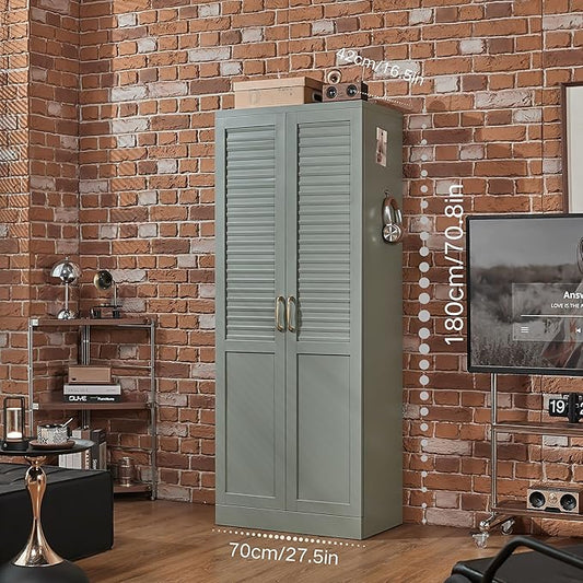 71" Tall Metal Pantry Cabinet, Freestanding Kitchen Storage with Adjustable Shelves, Modern Steel Cabinet for Home