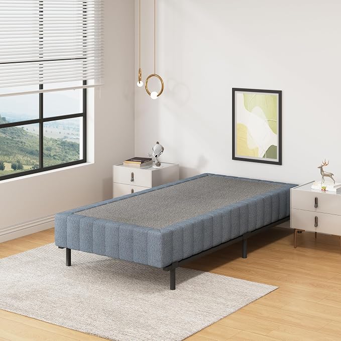 SHLAND Box Spring Twin 9 Inch Metal Bed Base, Black | Heavy Duty Structure, Fabric Cover, Easy Assembly, Mattress Foundation