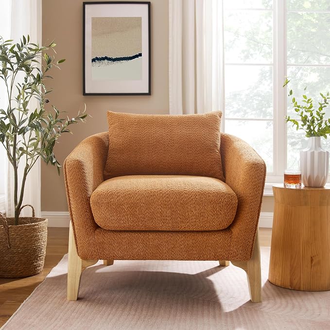 VANOMi Accent Chair 31" Oversized Reading Chair Comfy Upholstered Boucle Lounge Armchair, Modern Living Room Chair with Back Pillow,Single Sofa Chair for Bedroom, Office, Orange