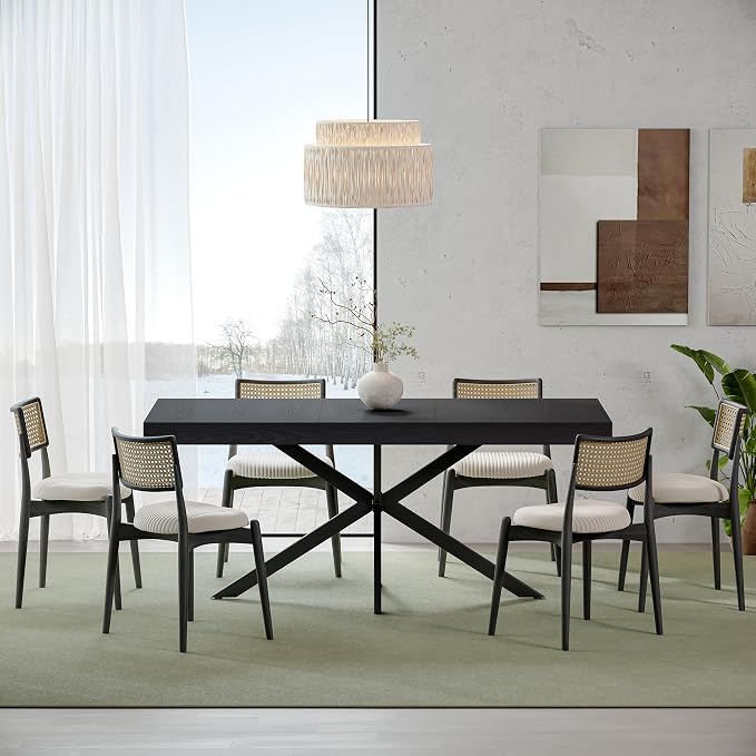 Extendable Dining Room Table for 4 6 8, 55"-71" Long Rectangle Kitchen Table,Wood Expandable Dining Table with Hidden Leaf & Storage, Space Saving, for Kitchen Dining Living Room, Modern, Black