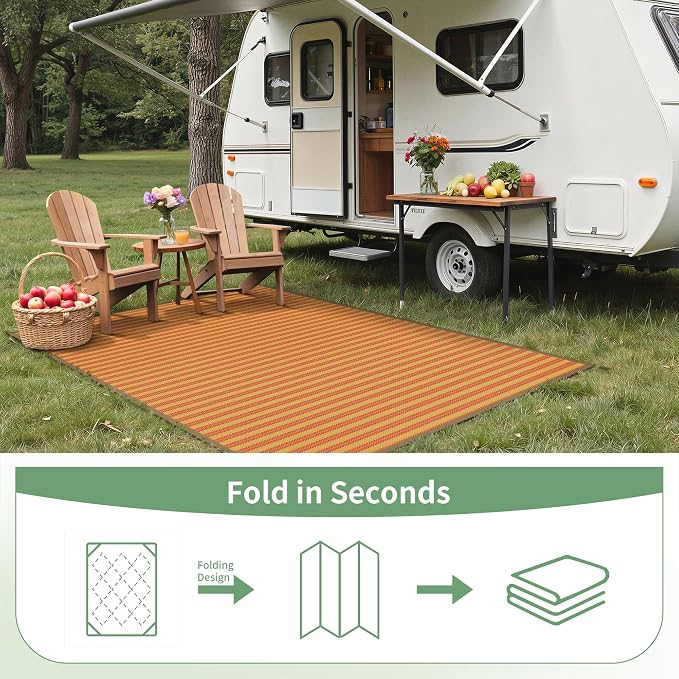 GENIMO Outdoor Rug for Patio Clearance, 6'x9' Reversible Plastic Straw Rugs, Lightweight Waterproof RV Camping Mat for Camper, Balcony, Deck, Backyard, Picnic, Orange