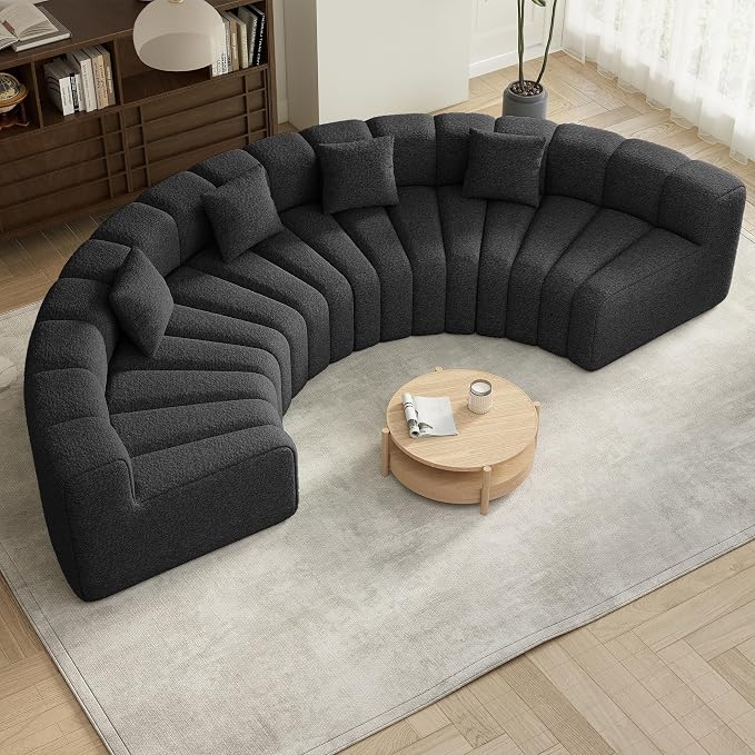 Oversized Curved Sofa, 4 Seater Modular Velvet Cloud Couch, Modern Boneless Sectional Couches for Living Room, No Assembly Required, Black 1PC