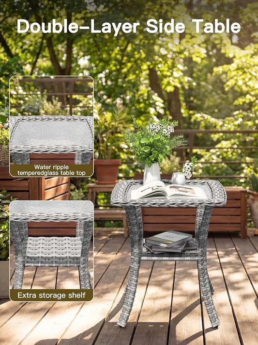 9-Piece Patio Furniture Set, Outdoor Swivel Rocking Chairs with 4" Thick Cushions & Side Table, All-Weather PE Rattan & Rust-Resistant Steel Frame Conversation Set for Porch, Garden, Backyard, Grey