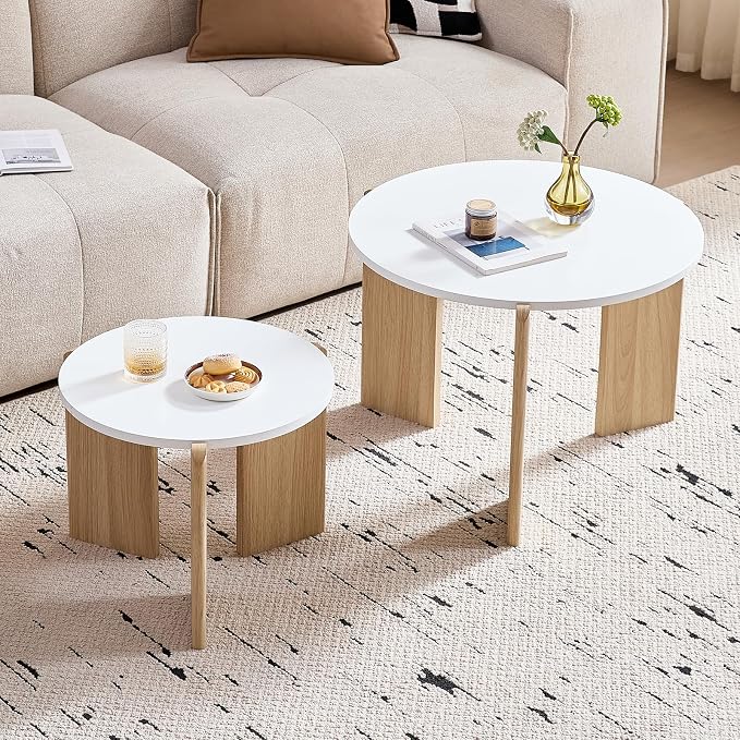 Round Nesting Coffee Table Set of 2 for Small Spaces | Modern style, suitable for living rooms, wooden