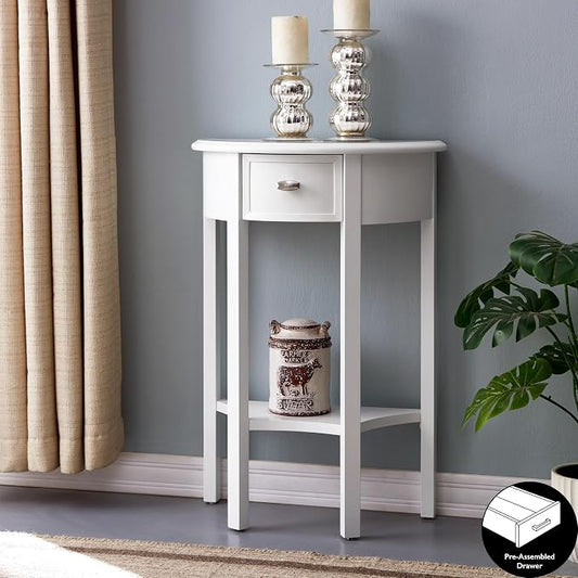 Leick Home 9030-WT Assembled One Drawer Demilune Hall Console with Shelf, Cottage White