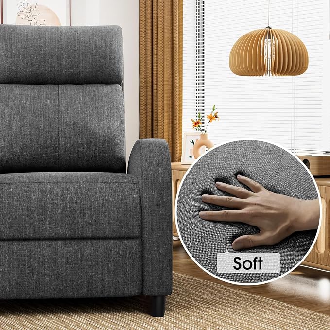 Homall Recliner Chair, Recliner Sofa for Adults, Recliners Home Theater Seating with Lumbar Support, Reclining Sofa Chair for Living Room (Fabric, Dark Grey)