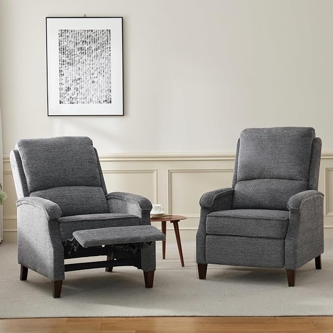 VKNOW Recliner Chair, Fabric Recliner with Soft Armrest, Home Theater Seating with Adjustable Push Back and Lumbar Support, Single Sofa for Adults, Lounge Chair for Living Room, Bedroom(Dark Grey)