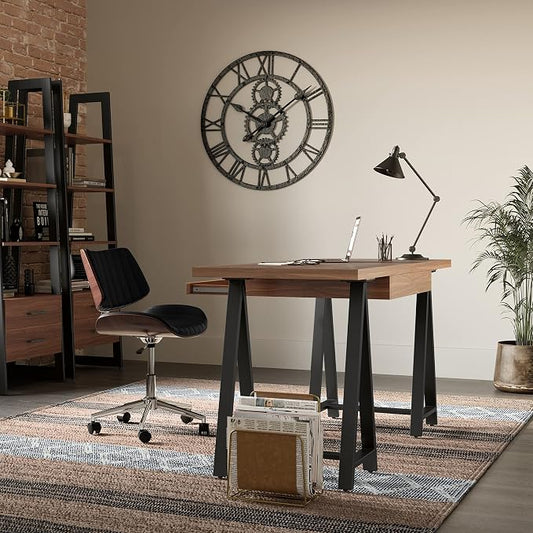 SIMPLIHOME Sawhorse Industrial 60 inch Wide SOLID WALNUT WOOD and Metal Desk in Walnut for the Office Desk, Writing Table, Workstation and Study Table