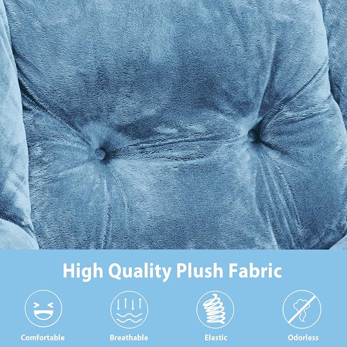 Youtanic Lazy Chair with Folding Ottoman, Accent Chair Plush Upholstered with Metal Structure and Non-Slip Pads, Sofa Armchair with Footrest and Side Storage Bag for Dorm, Room, Office, Blue