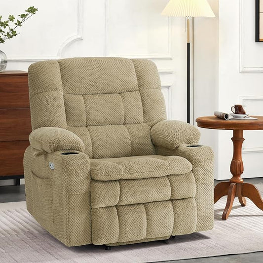 MCombo Small Dual Motor Power Lift Recliner Chair for Elderly, Zero Gravity Lift Chair with Heat and Massage, Lay Flat Recliner for Petite, USB Ports, Fabric R7894 (Small-Wide, Beige)