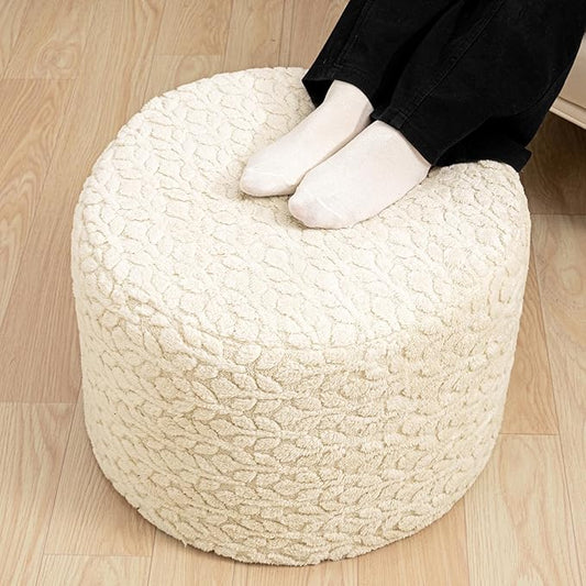 Round Pouf Ottoman 20 x 20 x 14 Inches Boho Poof Home Decor Floor Pouffe Ottoman Foot Rest for Couch Sofa Bean Bag Chairs Living Room Bedroom (Linen)