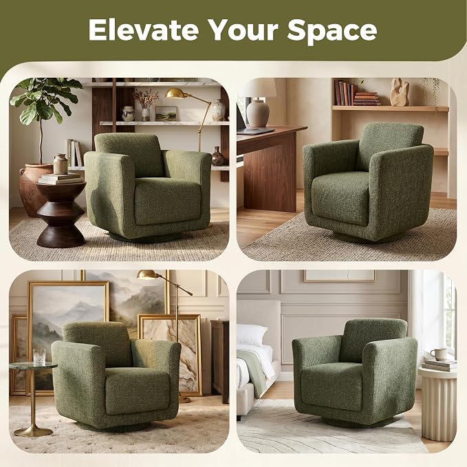 Swivel Accent Chairs Set of 2, Fully Assembled Barrel Chairs, Accent Chairs with Solid Wood Frame & Ergonomic Cushion, 360° Chenille Armchairs for Living Room & Bedroom, Forest Green