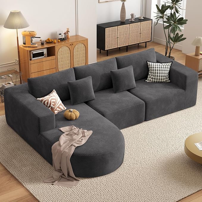 Boneless Couches for Living Room,Cloud Sectional Couch with L-Shape Chaise,Modern Modular Sofa with Deep Seat Upholstered Comfy Couches for Bedroom,No Assembly Required,1PCS