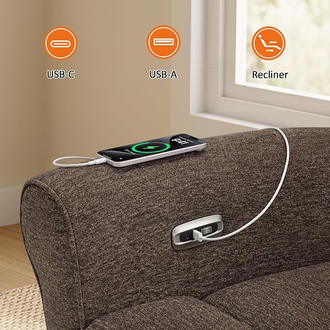 MCombo 87.8" Wall Hugger Power Reclining Sofa, 3-Seat Triple Recliner Couch with USB Ports, Rolled Arm Space Saving Recliner Sofa for Living Rooms Apartments RV, Fabric PR635M5 (Dark Brown)