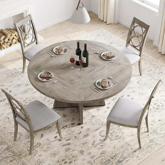 GAOMON 47 Inch Round Dining Table for 4-6 People, Circle Dinner Table with Wooden Cross Pedestal Base, Farmhouse Kitchen Furniture for Dining Room, Living Room, Kitchen (Table Only) - Grey