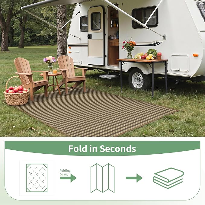 GENIMO Outdoor Rug for Patio Clearance, 6'x9' Reversible Plastic Straw Rugs, Lightweight Waterproof RV Camping Mat for Camper, Balcony, Deck, Backyard, Picnic, Brown & Beige