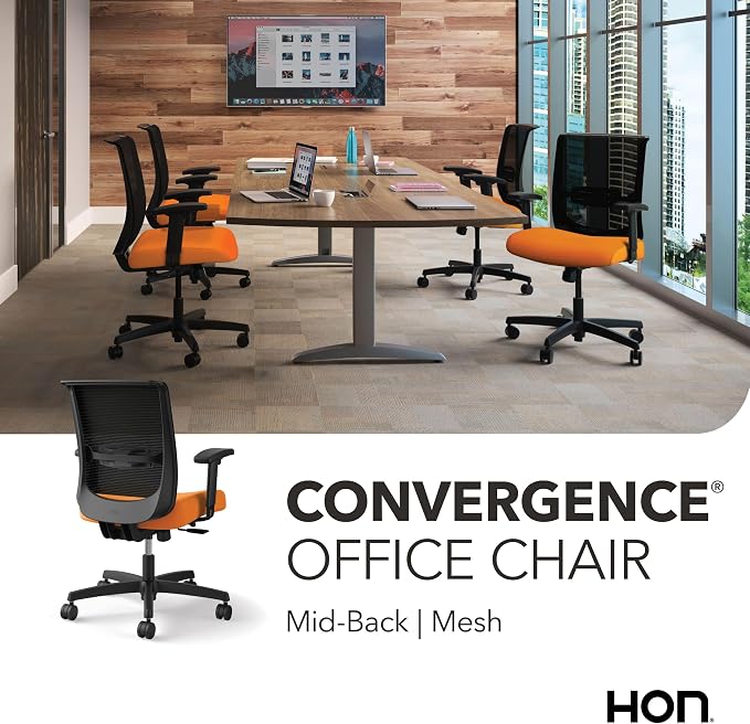 HON Convergence Ergonomic Office Chair with Mesh Back, Adjustable Arms, Lumbar Support, Synchro‑Tilt Desk Chair with Wheels for Home Office or Computer Use, Black Frame, Apricot