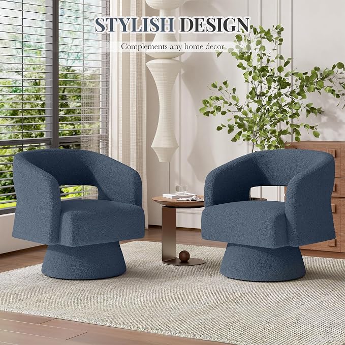 Luxanimarion Swivel Barrel Accent Chair,Oversized Teddy Upholstered Round Swivel Chair,Modern Luxury 360 Degree Living Room Vanity Chair for Bedroom Office,Blue,4PCS
