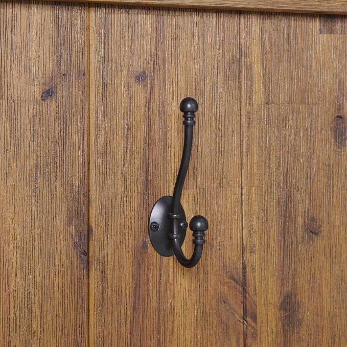 Alaterre Furniture Bethel Hall Tree with Bench – Rustic 70-Inch Entryway Organizer with 7 Metal Double Coat Hooks, Solid Wood Bench and Storage Shelves for Mudroom or Hallway (Natural Aged Brown)