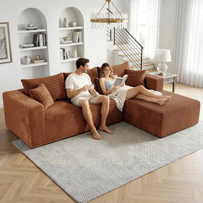 BSHOMGI Boneless Couches for Living Room, Modular L Shaped Couch with Deep Seat Oversized Right Facing Chaise, Memory Foam Compressed Spineless 3 Seater Sofa for Apartment