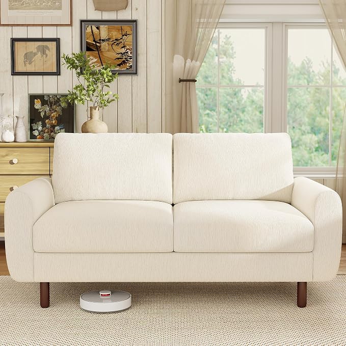 WorthFurni 68" Loveseat Sofa, Comfy Chenille Fabric Couches for Living Room with Spring Cushion and Solid Wood Frame, Modern Deep Seat Couch for Bedroom, Apartment, Office, Easy Assembly, Beige